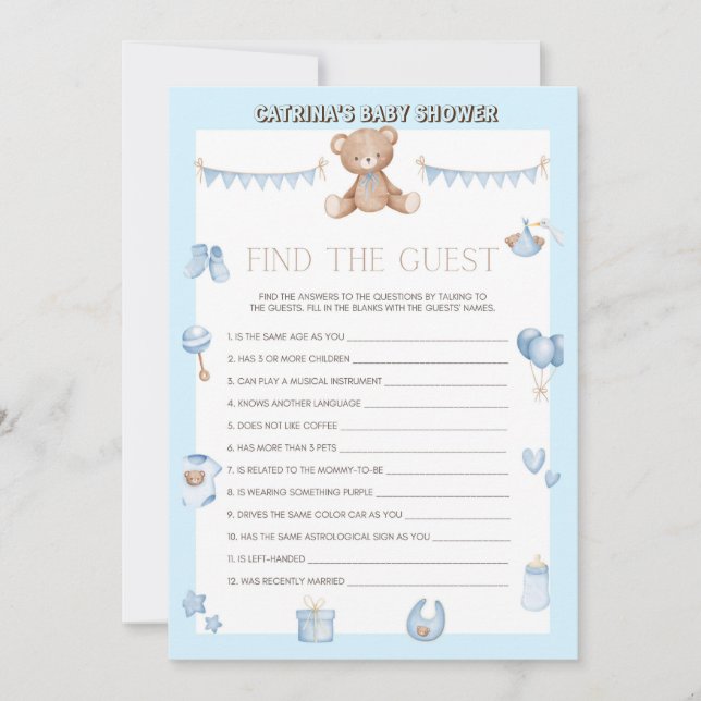 Invitation Baby shower de l'ours en peluche - Nom modifiable, (Devant)