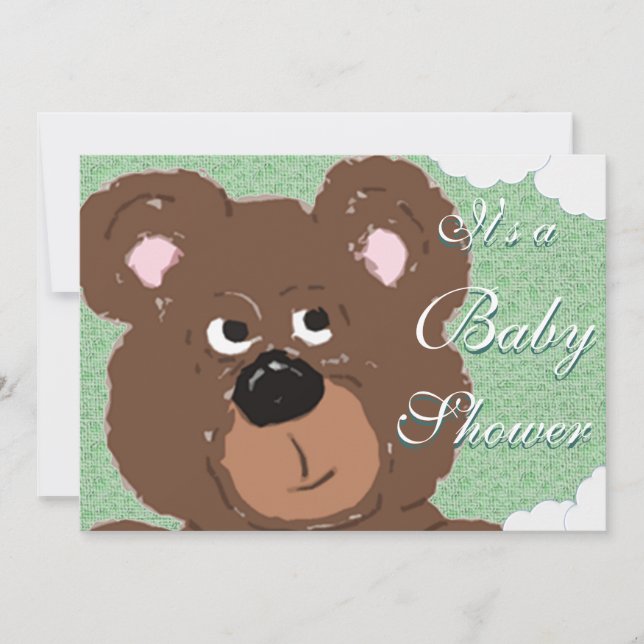 Invitation Baby shower de l'ours en peluche (vert) (Devant)