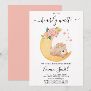 Invitation Baby shower de l'ours en tourbe rose