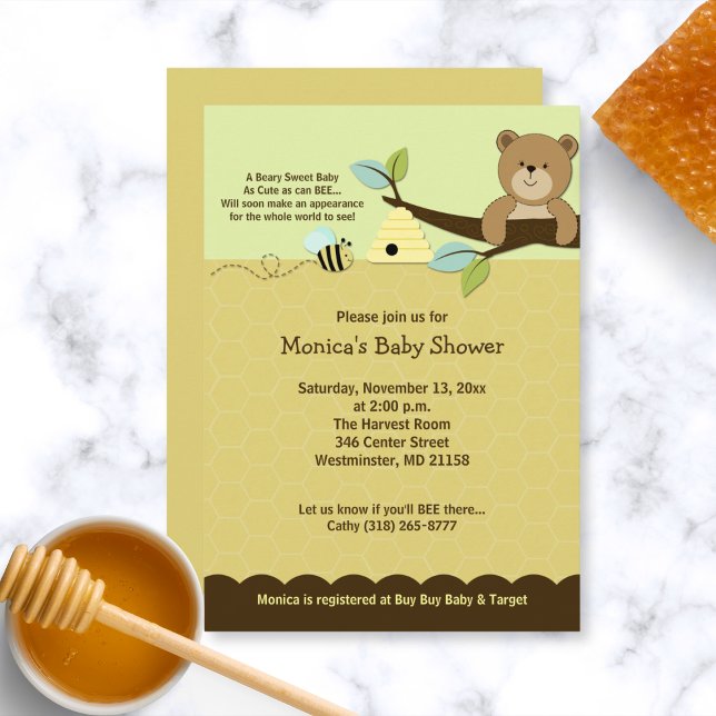 Invitation Baby shower de l'ours et de la bosse de (Honey Bear and Bumble Bee Baby Shower Invitation)