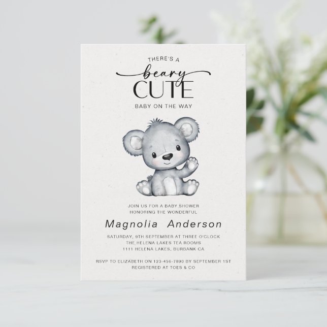 Invitation Baby shower de l'ours mou (Debout devant)
