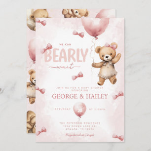 Invitation Baby shower de l'ours rose Teddy
