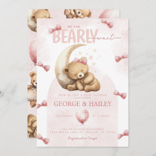 Invitation Baby shower de l'ours rose Teddy