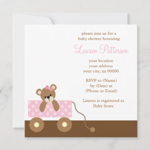 Invitation Baby shower de l'ours rose Wagon
