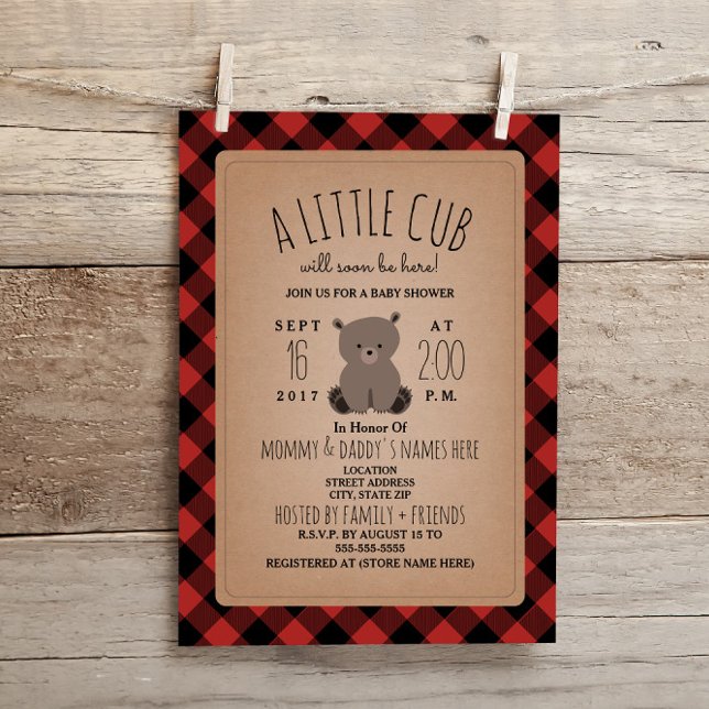 Invitation Baby shower de l'ourson de bûcheron de  (Créateur téléchargé)