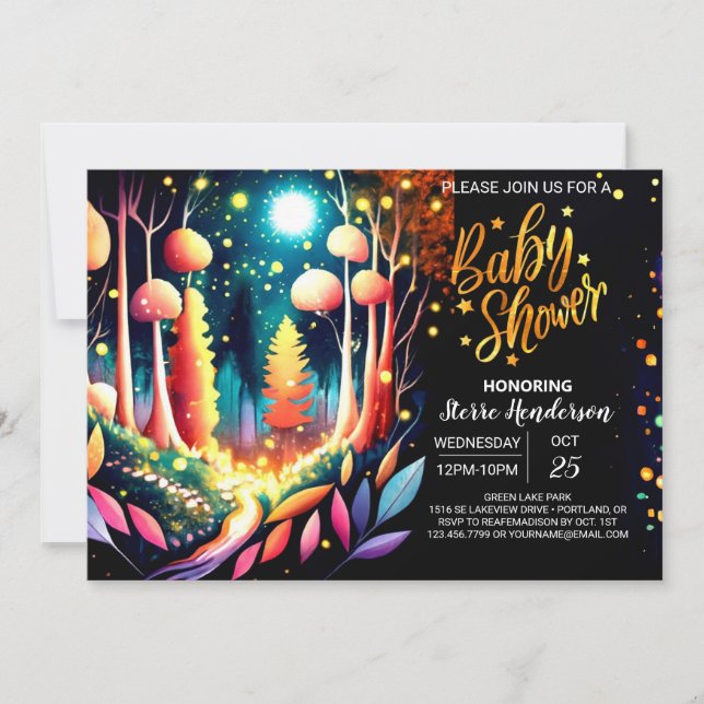 Invitation Baby shower de lucioles modifiables de mignonne Wh (Devant)