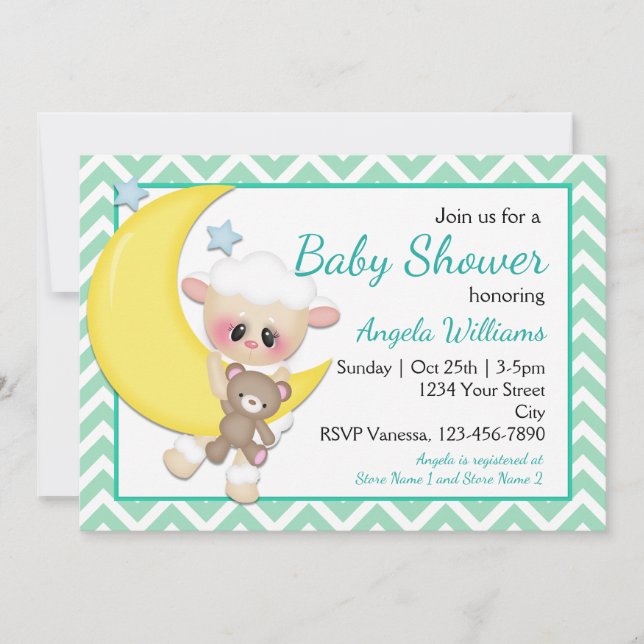 Invitation Baby shower de lune d'agneau et de croissant (Devant)
