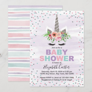 Invitation baby shower de l'Unicorne aux filles vi