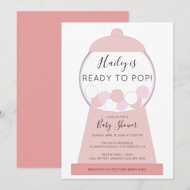 Invitation Baby shower de machine à gumball rose fille modern (Devant / Derrière)