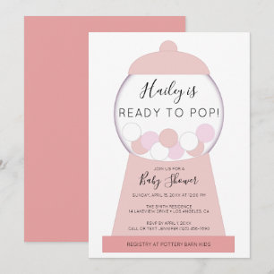 Invitation Baby shower de machine à gumball rose fille modern