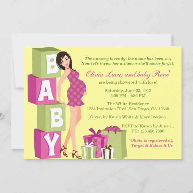 Invitation Baby shower de maman moderne Pink Green Poka Dot (Devant)