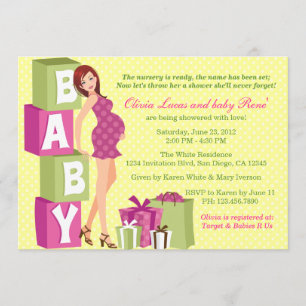 Invitation Baby shower de maman moderne Pink Green Poka Dot