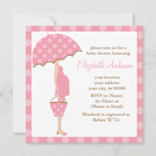 Invitation Baby shower de maman parapluie Pois rose
