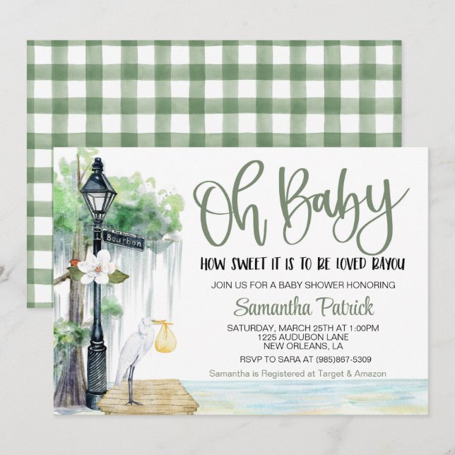 Invitation Baby shower de marais Bayou (Devant / Derrière)