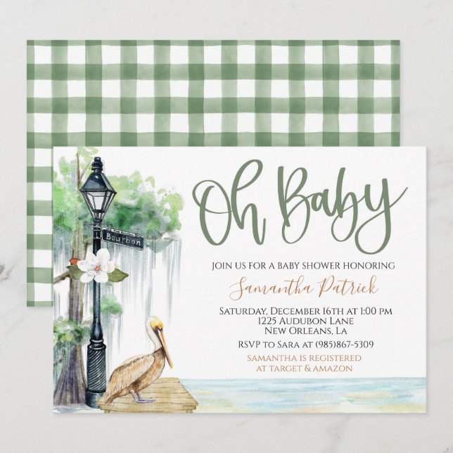 Invitation Baby shower de marais Bayou (Devant / Derrière)