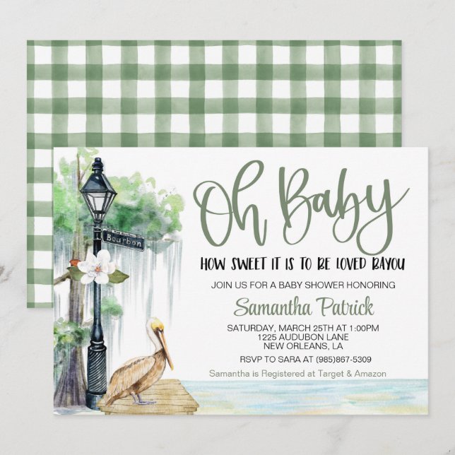 Invitation Baby shower de marais Bayou (Devant / Derrière)