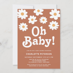 Invitation Baby shower de marguerite rétro-neutre