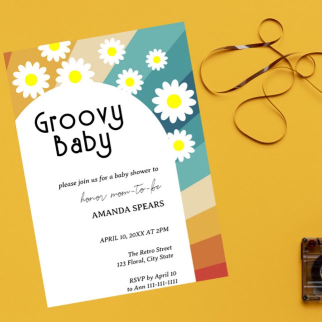 Invitation Baby shower de marguerite rétro pour bébé super (Créateur téléchargé)