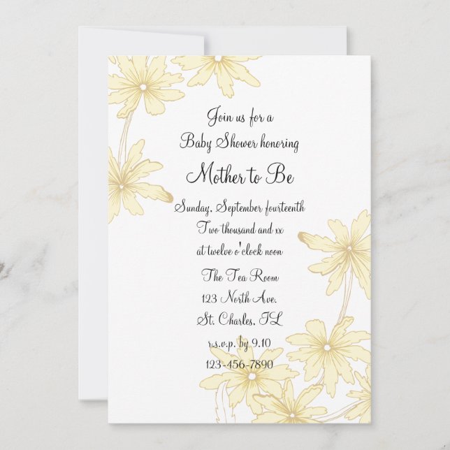 Invitation Baby shower de marguerites jaunes (Devant)