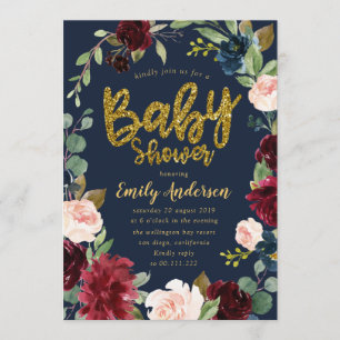 Invitation Baby shower de marine de Bourgogne de manuscrit de