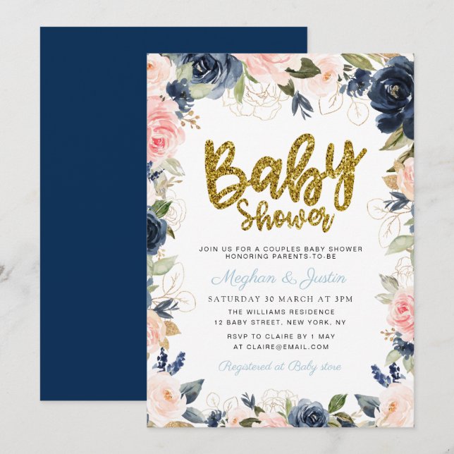 Invitation baby shower de marionnettes florales à l'écriture  (Devant / Derrière)