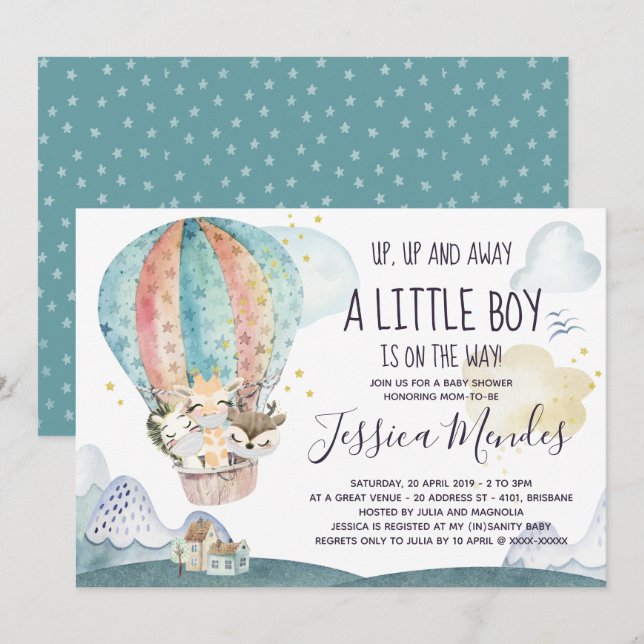 Invitation Baby shower de masques pour animaux de  (Devant / Derrière)