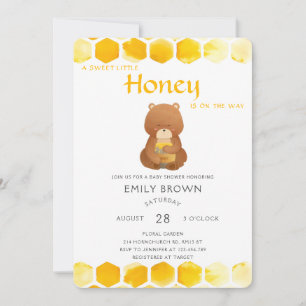 Invitation Baby shower de miel jaune ours