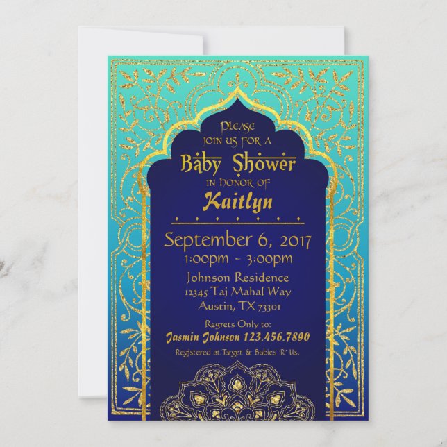 Invitation Baby shower de mille et une nuits de Bollywood (Devant)
