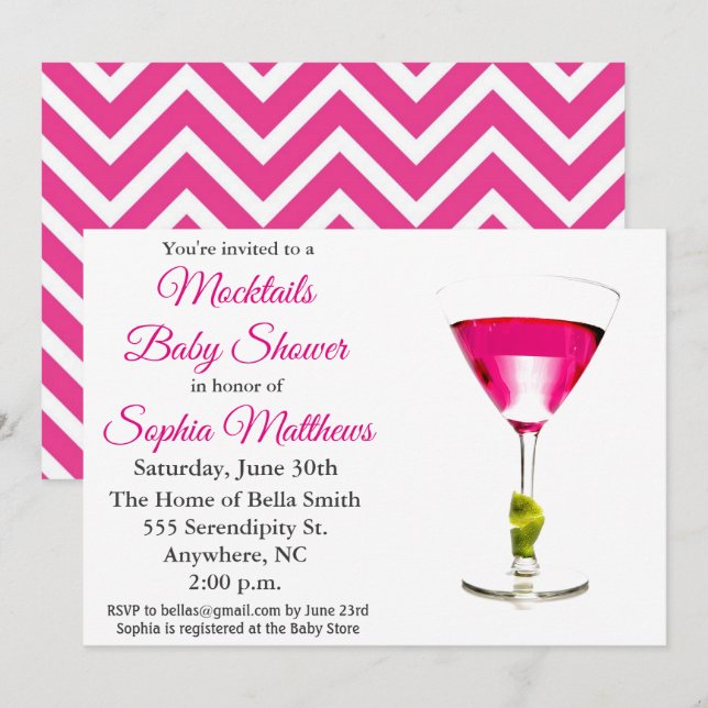 Invitation Baby shower de Mocktails Rose Cute (Devant / Derrière)