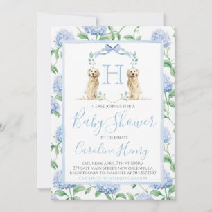 Invitation Baby shower de monogramme Southern Blue Chien