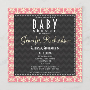 Invitation Baby shower de motif de Damas rose Carré
