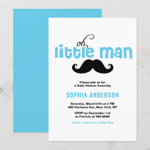 Invitation Baby shower de moustache Blue Little Man Invitatio