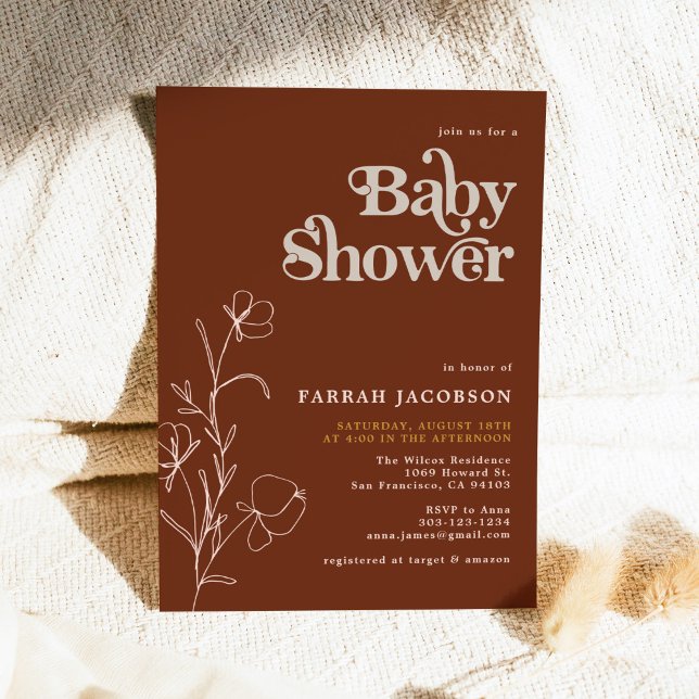 Invitation BABY SHOWER de moutarde rouille de FARRAH Retro 70 (Créateur téléchargé)