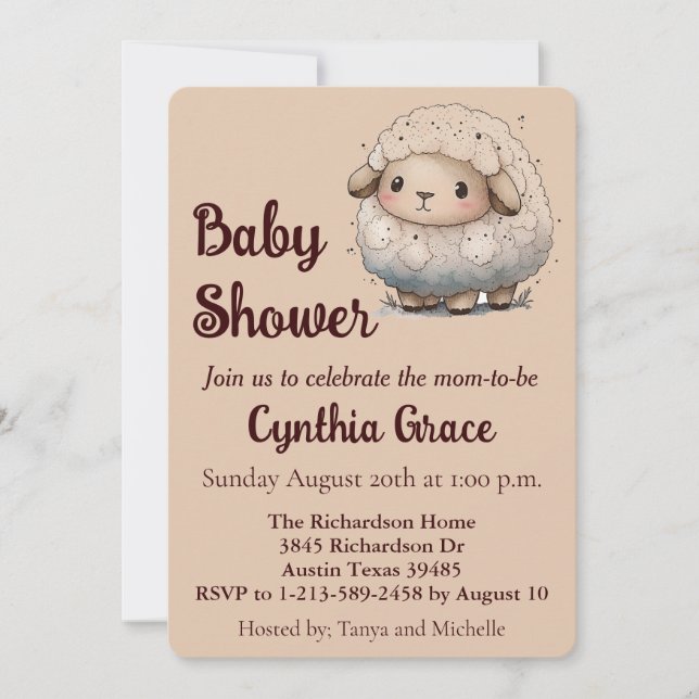 Invitation Baby shower de mouton bébé (Devant)