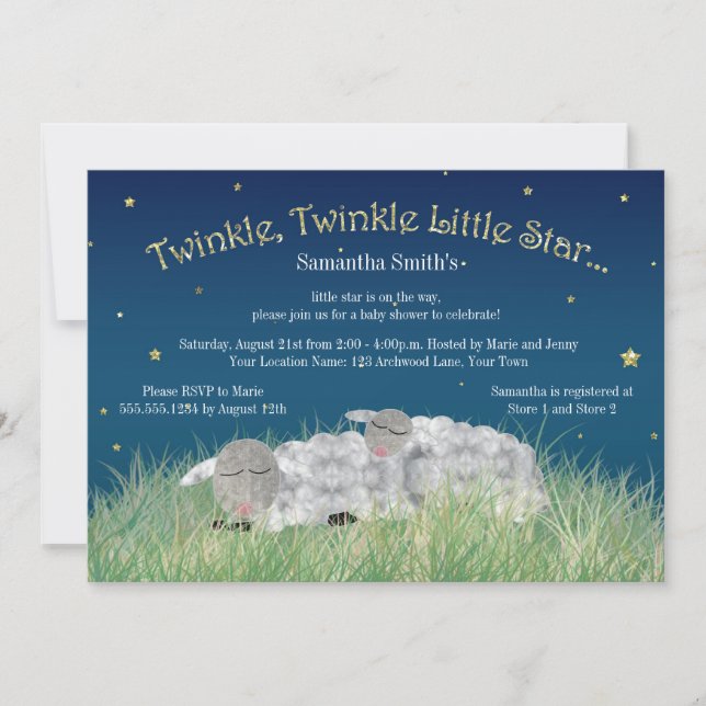 Invitation Baby shower de moutons mignons de la petite étoile (Devant)