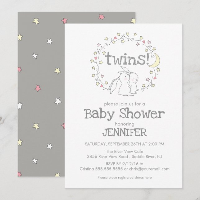 Invitation Baby shower de neutre de genre du lapin | de (Devant / Derrière)