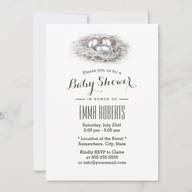 Invitation Baby shower de nid d'oiseaux (Devant)