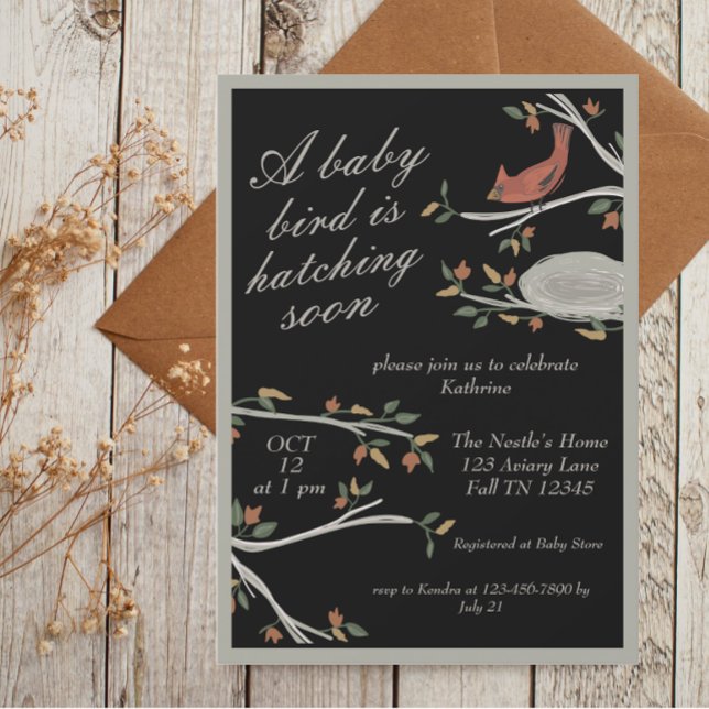 Invitation Baby shower de nid d'oiseaux cardinal de Woodland (Créateur téléchargé)