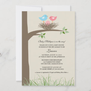 Invitation Baby shower de nid d'Oiseaux roses
