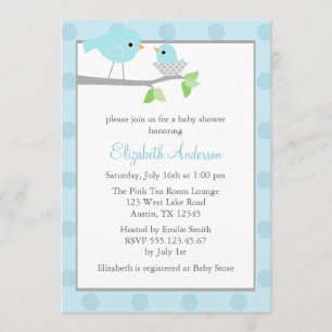 Invitation Baby shower de nids d'oiseaux bleus