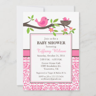 Invitation Baby shower de nids d'oiseaux en rose