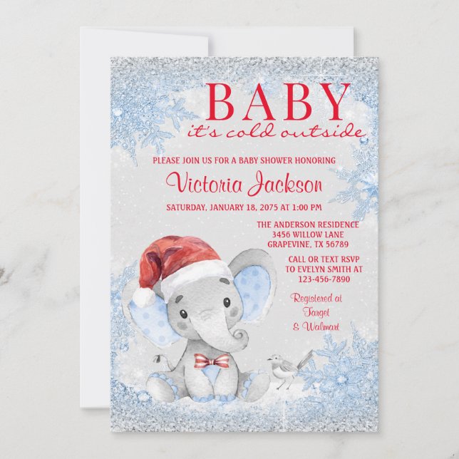 Invitation Baby shower de Noël (Devant)