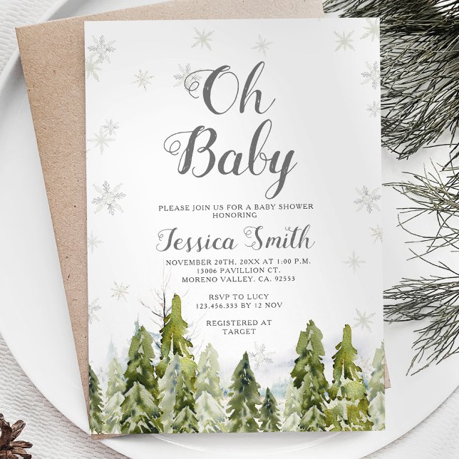 Invitation Baby shower de Noël À feuillage persistant hiver (Créateur téléchargé)
