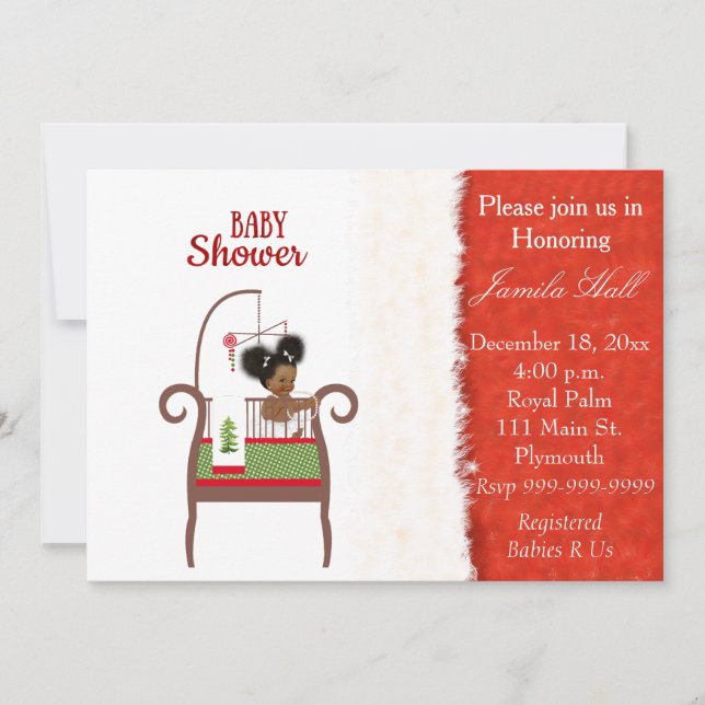 Invitation Baby shower de Noël afro-américain (Devant)