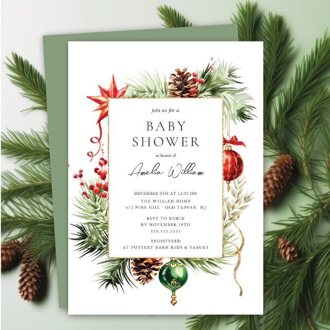 Invitation Baby shower de Noël aquarelle (Créateur téléchargé)