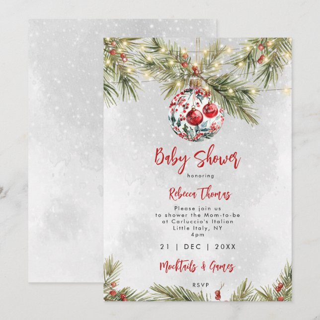 invitation baby shower de noël bauble (Devant / Derrière)