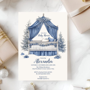 Invitation Baby shower de Noël bleu