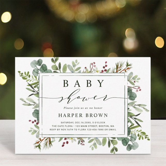 Invitation Baby shower de Noël Botanical Greenery (Créateur téléchargé)