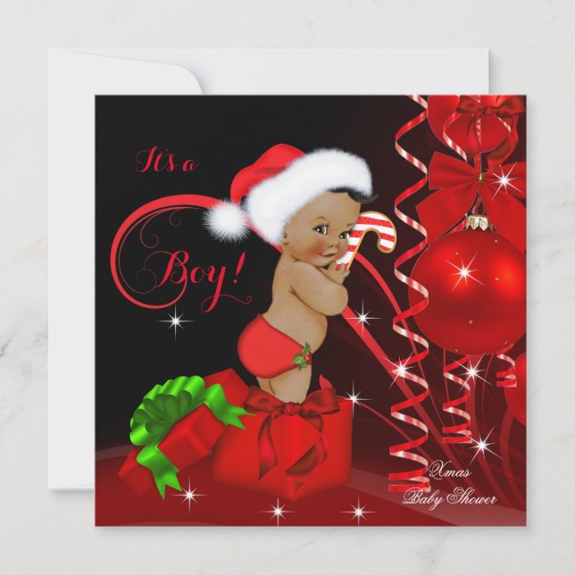 Invitation Baby shower de Noël Boy Red Black Ethnic (Devant)