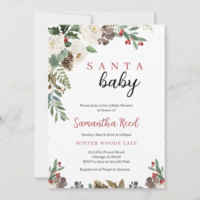 Invitation Baby shower de Noël de bébé Père Noël neutre pour  (Devant)